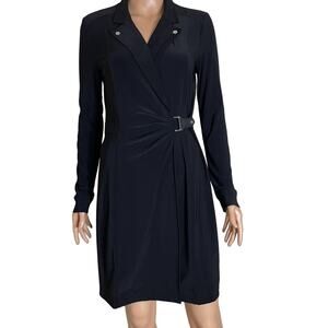 White House Black Market dress true wrap knee length moto slinky black career  2